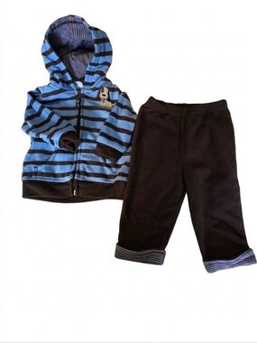 Carter's Striped Blue & Brown Hoodie and Brown Pants Set